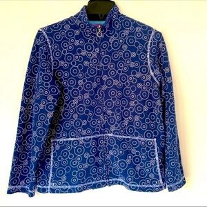 Pappagallo Zip Up Circle Print Blue Sweat Shirt sweater Medium